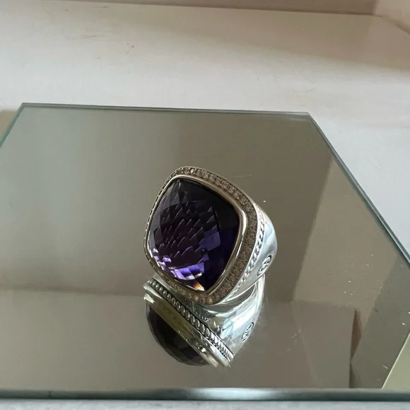 David Yurman 20mm sterling silver diamond amethyst ring NEW⭐️ - Picture 10 of 10